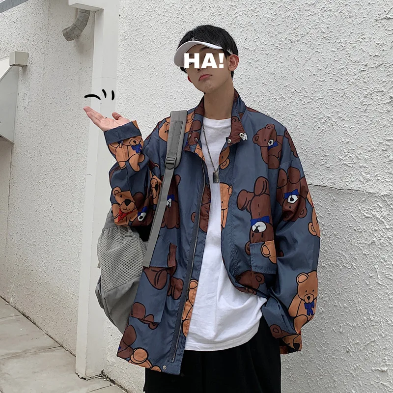 

2021 Spring & Autumn New Plus Size Loose Casual Bear Lapel Jacket Korean Casual Street Style Simple Men Coat Tops Free Shipping