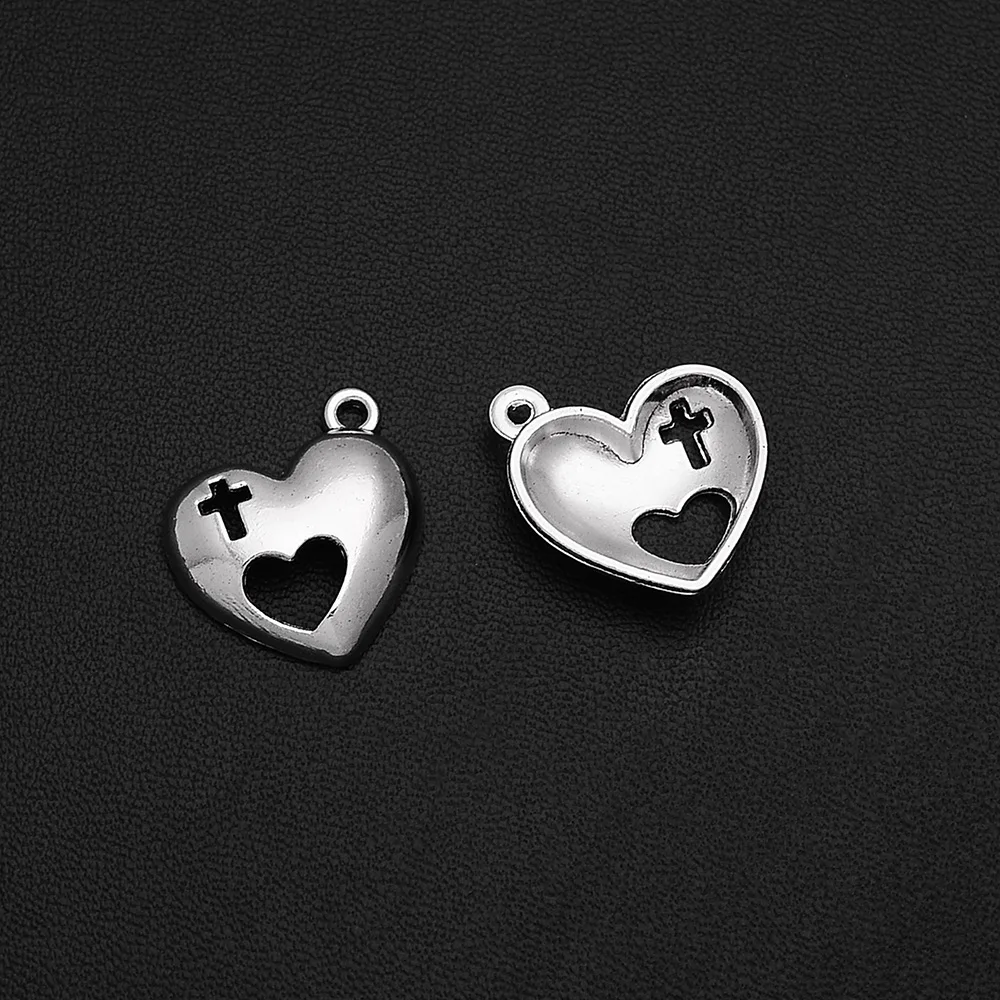 10 шт./лот 19x20 мм антикварные посеребренные подвески в виде сердца для брелока
