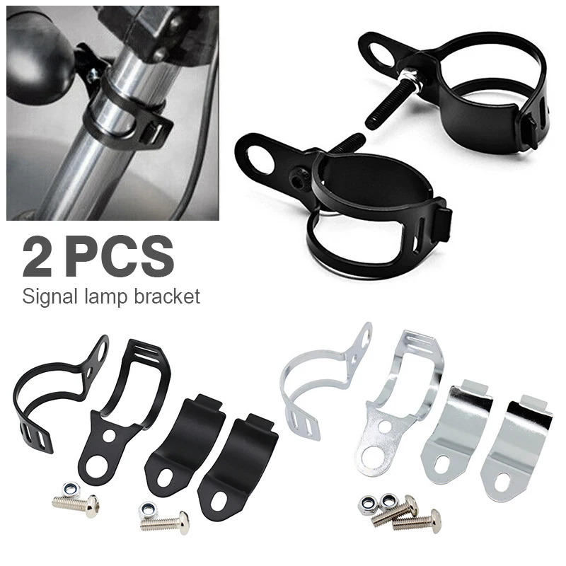 

Новинка 2 шт. серебро/черного цвета; Большие размеры 30-45 мм передняя вилка Металл Универсальный мотоцикл указатель поворота светильник держ...