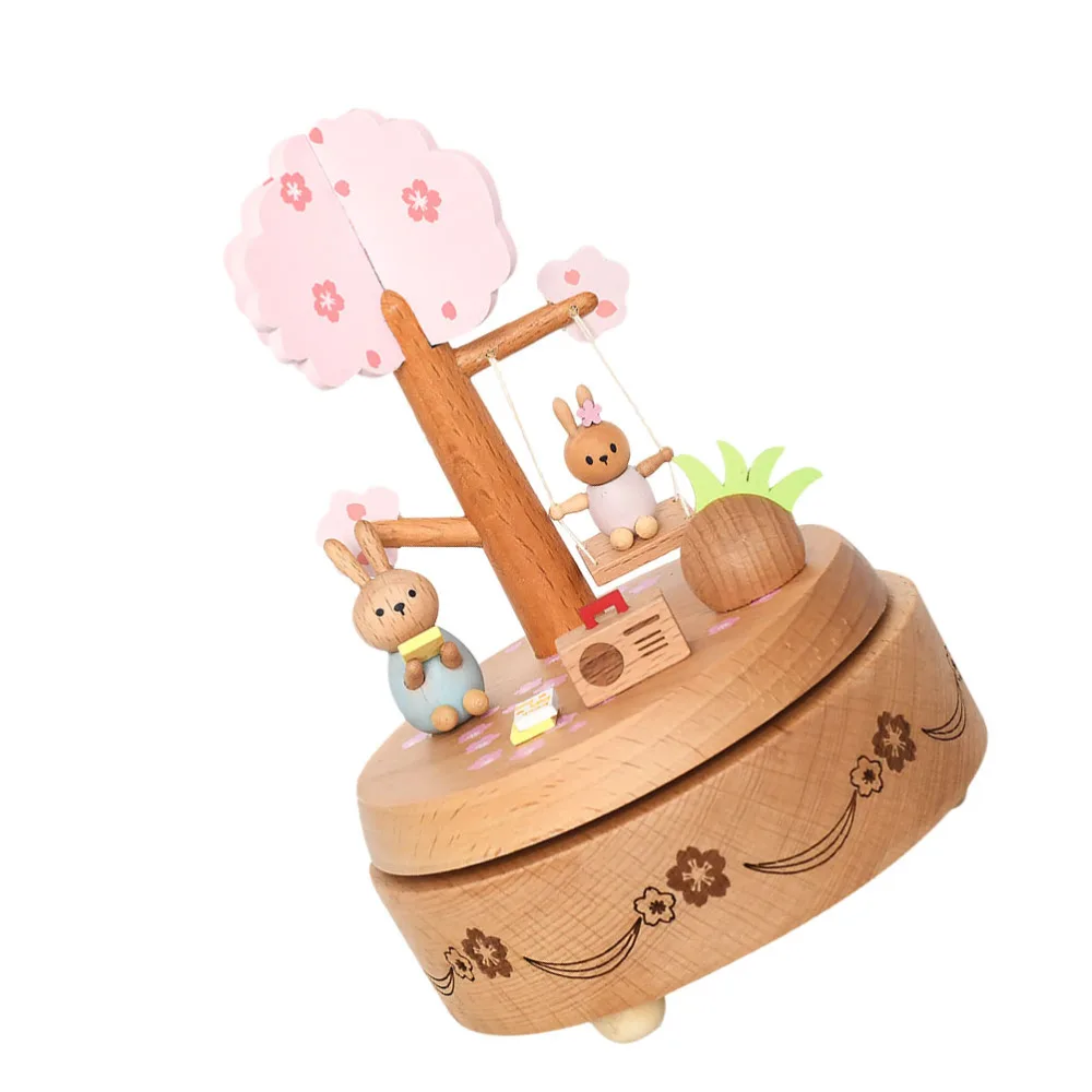 

1Pc Creative Adorable Box Home Rabbit Modeling Adornment Wooden Craft