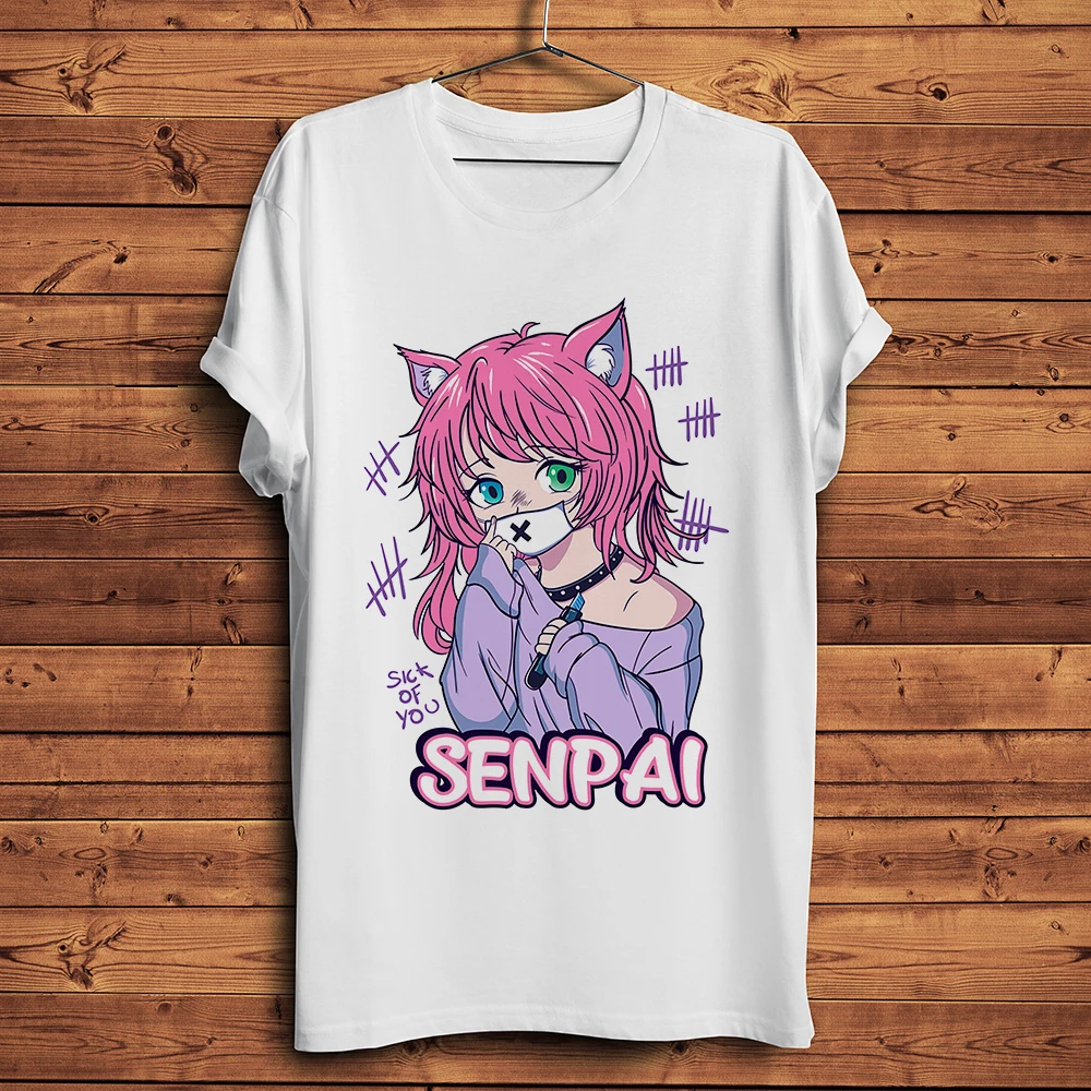 Kawaii Pastel goth Neko Menhera смешная аниме senpai Мужская Летняя короткая Футболка мужская
