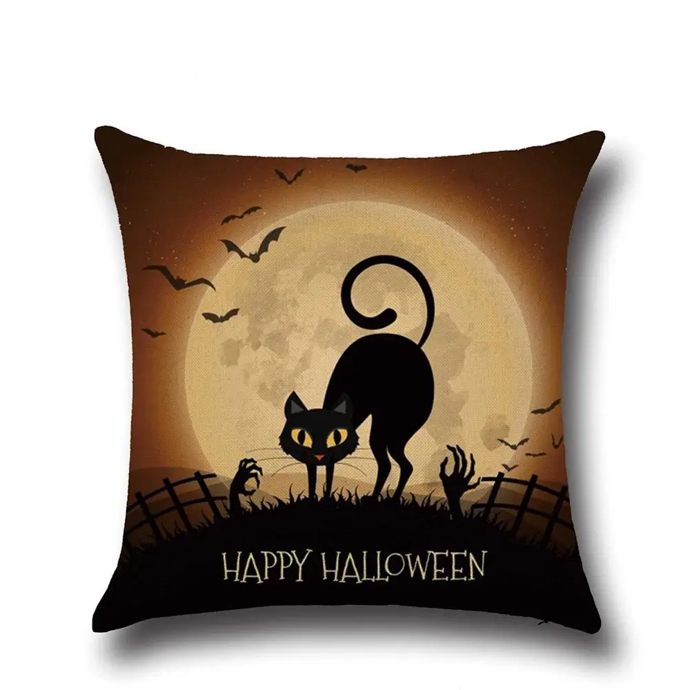 

Halloween Cotton Linen Cushion Cover Cartoon Printed Decorative Pillowcase for Home Sofa Living Room Bedroom Seat Car Decoration