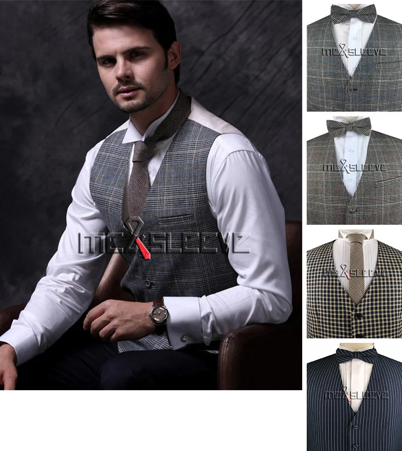 

Men's Formal Grid Causal Tuxedo Suit Jacket Wedding Waistcoat