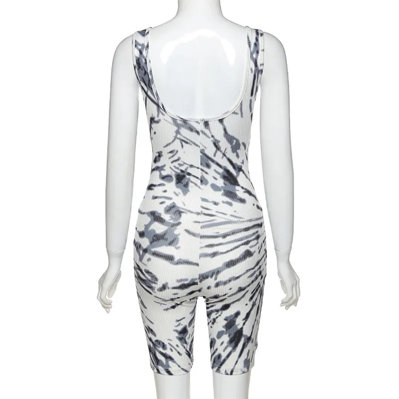 

2020 Women Tie Dyeing Print Sleeveless Tank Jumpsuit Rompers Playsuit Summer New Bodycon Stretch Jumpsuit Shorts Pants Trousers