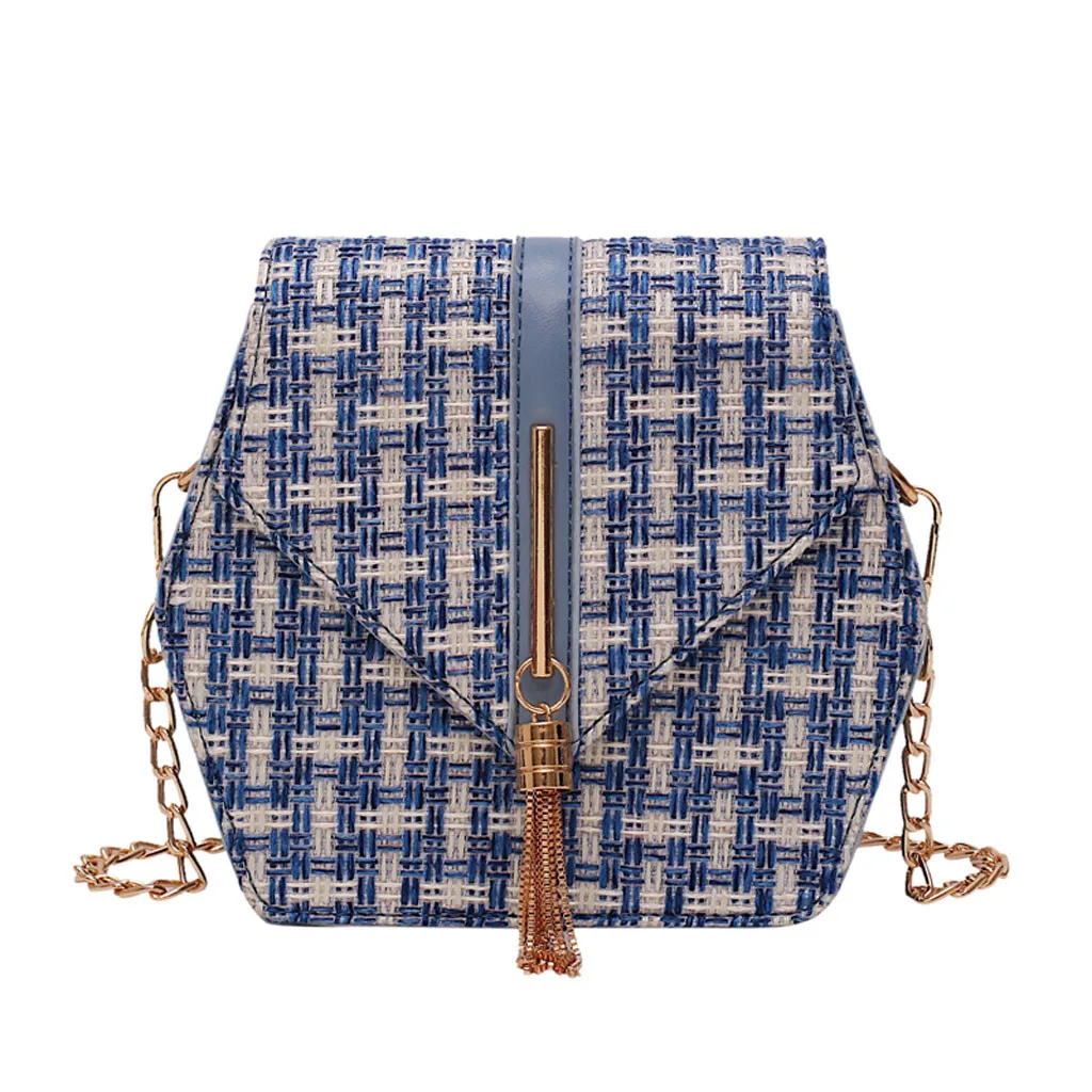 Женская тканая сумка с кисточками и шестигранной цепочкой 2019 вязаная на плечо