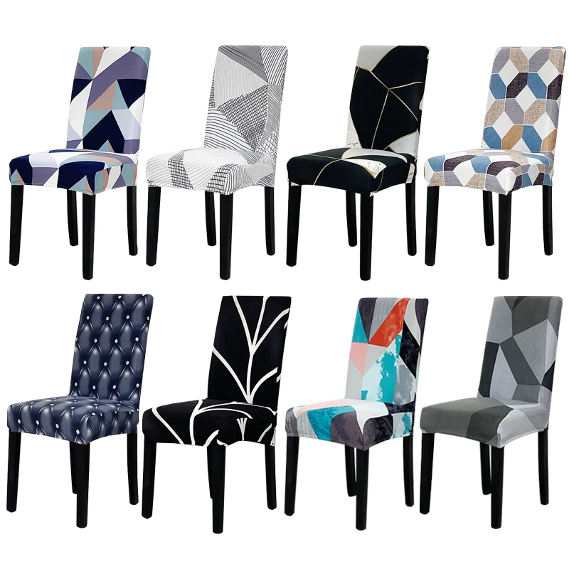 

1/2/4/6Pcs Geometry Printed Elastic Chair Cover Stretch Removable Dining Chairs Cover Office Slipcover for Wedding Dining Room