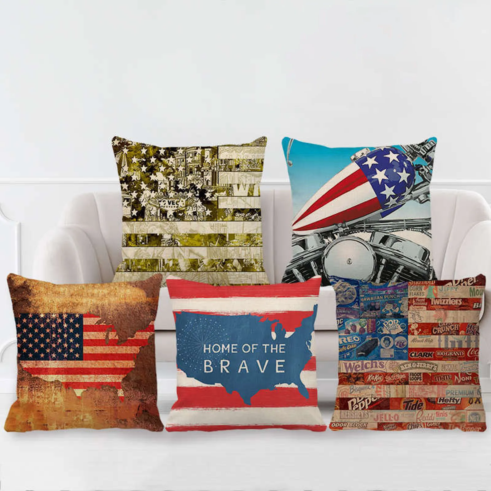 

Independence Day Pillowcase Cartoon Style Linen Digital Printing Pillowcase Sofa Throw Pillows Room Pillow Cover Decor 45X45cm