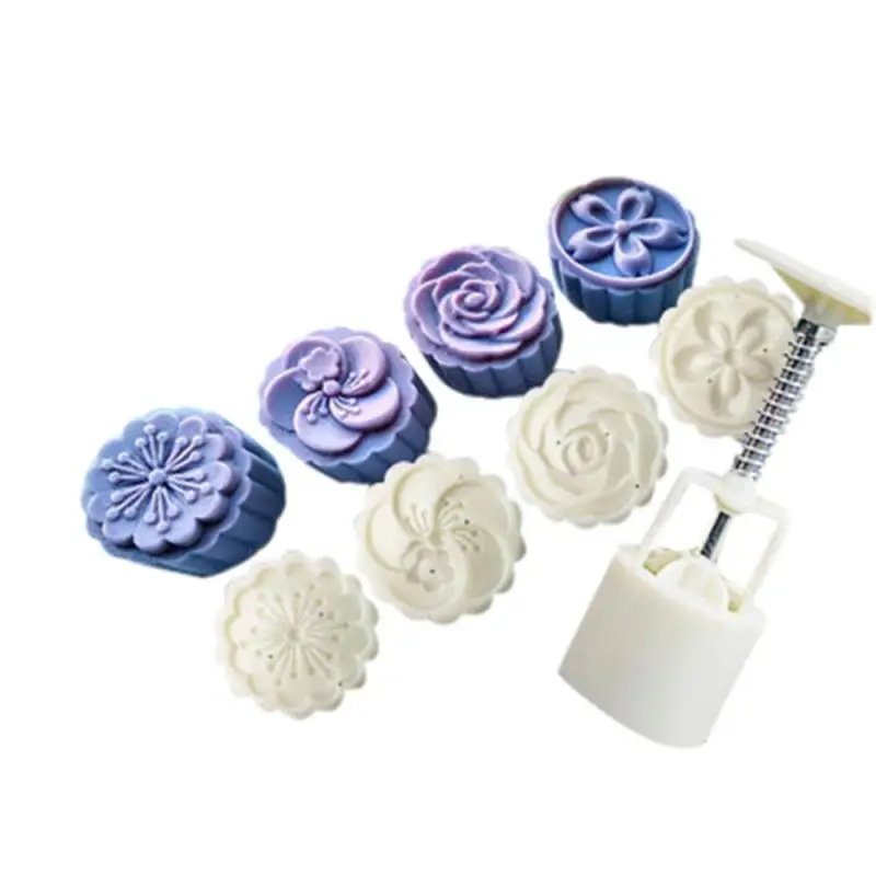 

5Pcs/set 3D Flowers Stamps Moon Cake Decor Mould Barrel Round Mooncake Mold 50g Pastry Mooncakes Hand DIY Tool Kitchen Gadgets