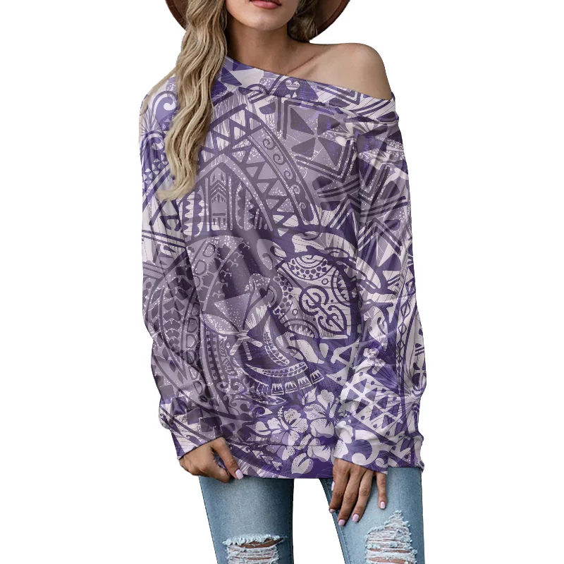 

Summer Print Long-sleeved Women's Blouse Fashion New Oblique Shoulder Chiffon Floral Mid-length Elegant Temperament Blouse Women