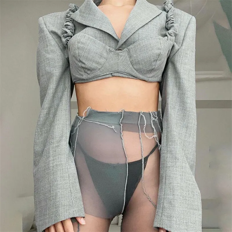 Женский Соблазнительный комплект одежды из двух предметов серый однотонный