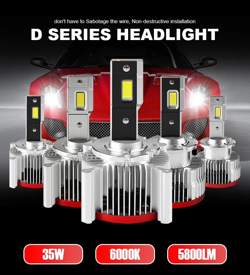 

2PCS D Series Car Led Headlamps D1S/D2S/D3S/D4S/D5S/D8S Diode Auto Lights 5800Lm Fog Bulb Universal 6000k Automotive Lighting