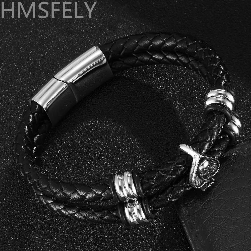 Браслет HMSFELY мужской плетеный браслет из натуральной кожи женский нержавеющей