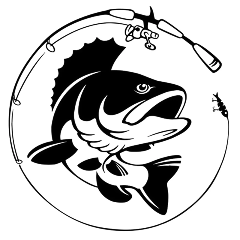 

Black/White High Quality 14.1CM*14.3CM Fishing Rod Hobby Fish Vinyl Car Sticker