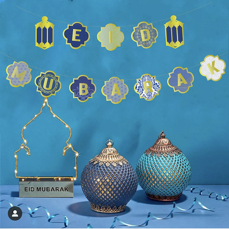

Eid Mubarak Banner Paper Hanging Flag Ramadan Kareem Decoration Ramadan Mubarak Muslim Islamic Festival Party DIY Decorations