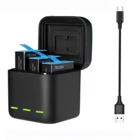 3 way battery charger for gopro hero 10 9 rechargeable smart charging case 1750mah battery memory card storage box