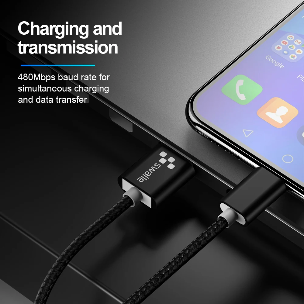 Swalle mi cro type-C USB кабель нейлоновый провод для быстрого заряда для i Phone Sam sung Xiao mi мобильный телефон usb зарядный шнур Быстрая
