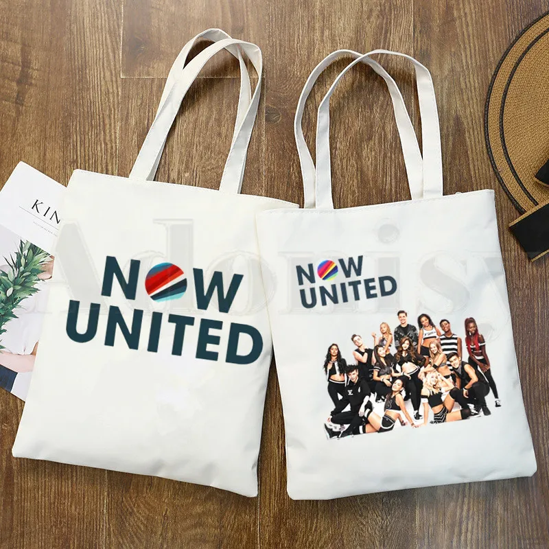 Теперь Соединенные группы логотип хипстер мультфильм печать сумки для покупок