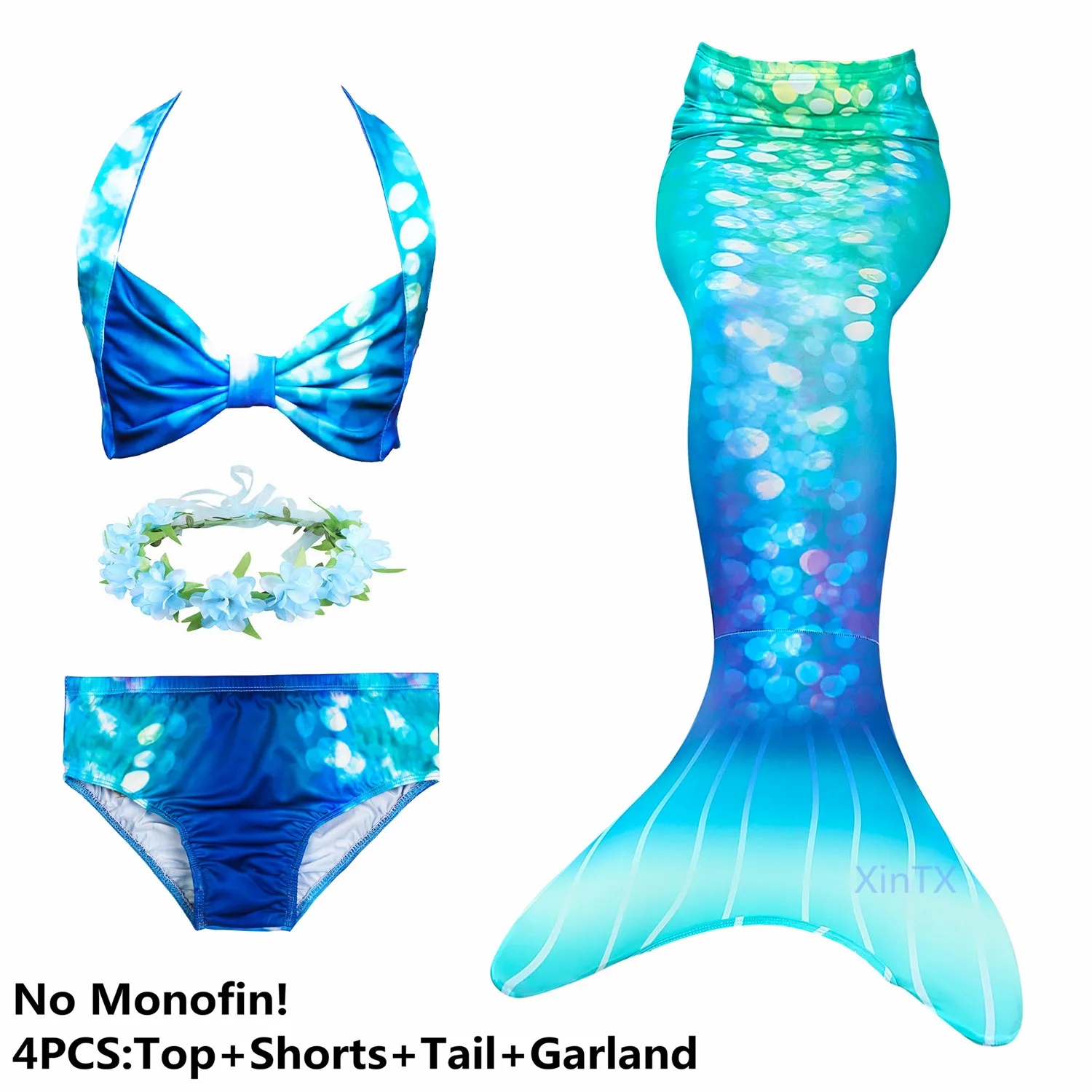 swimsuit and garland Новые модные плавательные хвосты русалки для детей, летняя пляжная одежда для девочек, купальные костюмы, костюм русалки - Цвет: swimsuit and garland