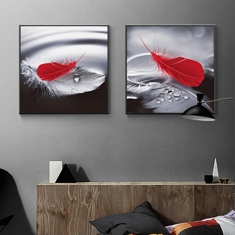 Красные перья модная фотография холст художественные принты и плакаты настенные