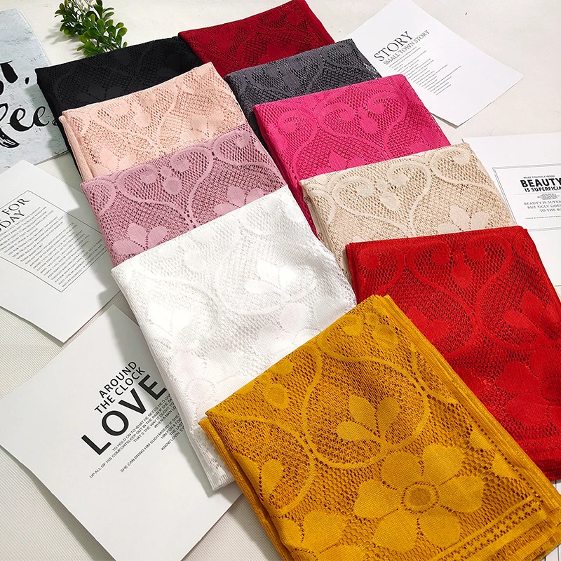 Женский Тонкий шелковый шарф длинный однотонный кружевной с кисточками и