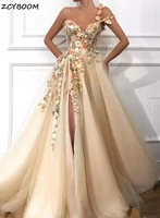 champagne prom dresses 2022 women formal party night elegant a line one shouder appliques vestidos de gala long evening gowns