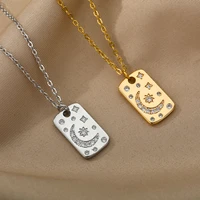 square zircon sun moon star necklace for women sliver color streetwear chain necklace stainless steel jewelry couple gift
