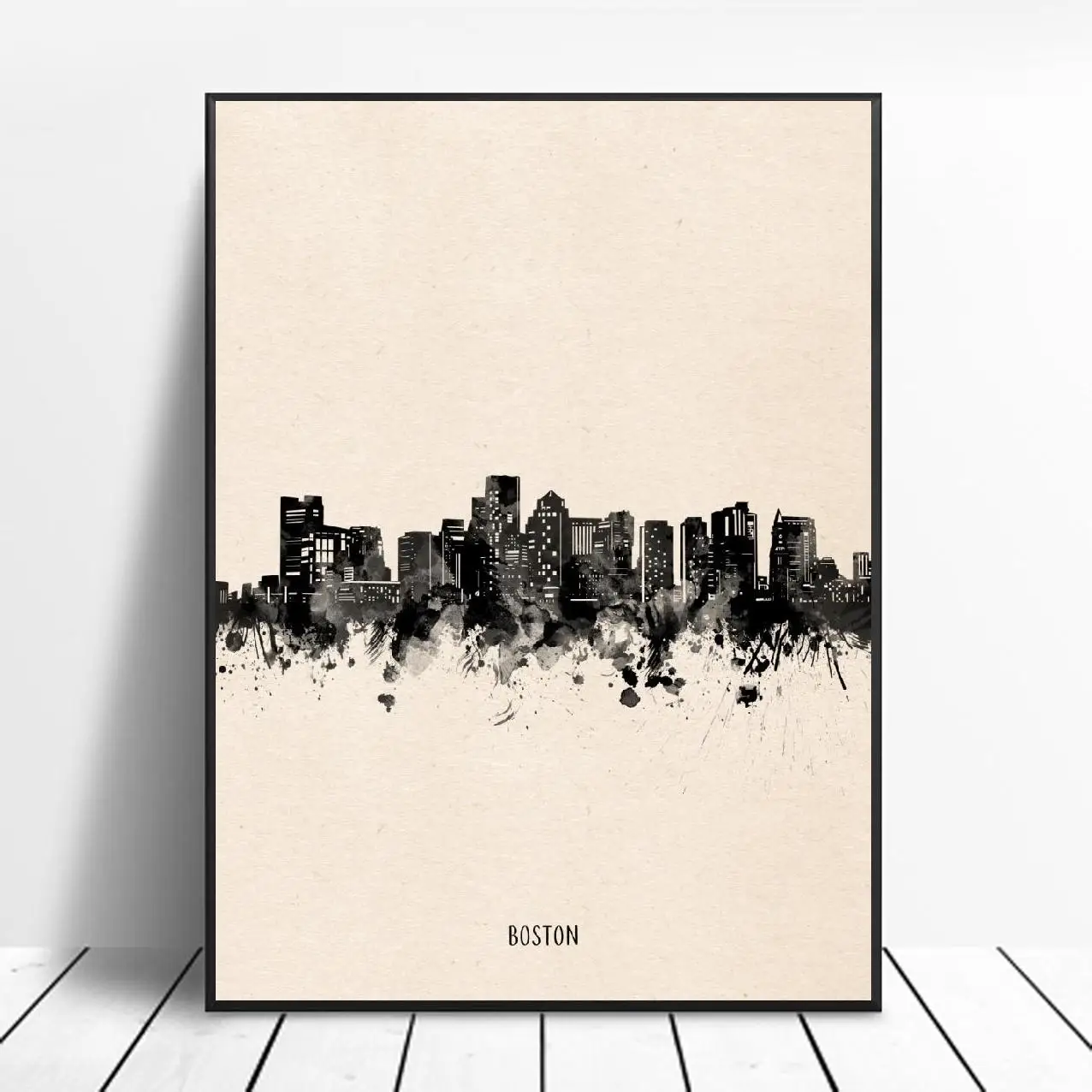 Абстрактная Картина на холсте с черными чернилами Бостонского города постер