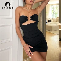 ingoo sexy strapless backless bodycon dress women sleeveless hollow out mini dress elegant off shoulder party club outfits 2021