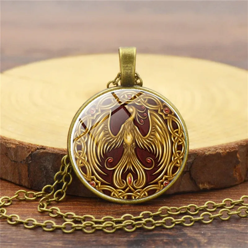 Стекло Цепочки и ожерелья Феникс золотая птица фото кулон Anlmal ювелирных изделий