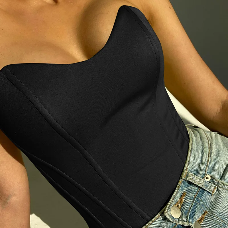 

FAKUNTN Sexy Satin Summer Cut-Out Tube Tops Bustier Women Strapless Backless Cropped Feminino Sexy Skinny Corset Tops Streetwear