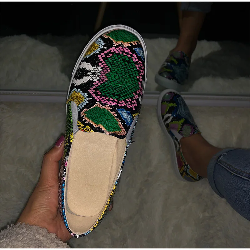 2020 женская обувь из Pu искусственной кожи со змеиным принтом Кожаные кроссовки