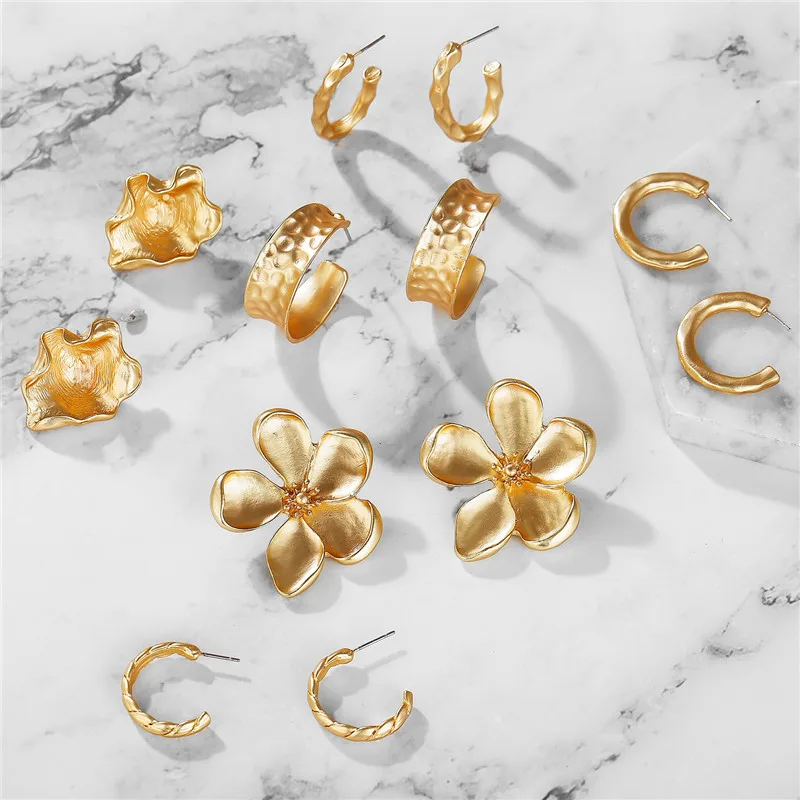 New Korean Irregular Matte Gold Open Hoop Earrings Vintage Hammered Twisted Geometric Circle Drop for Women | Украшения и