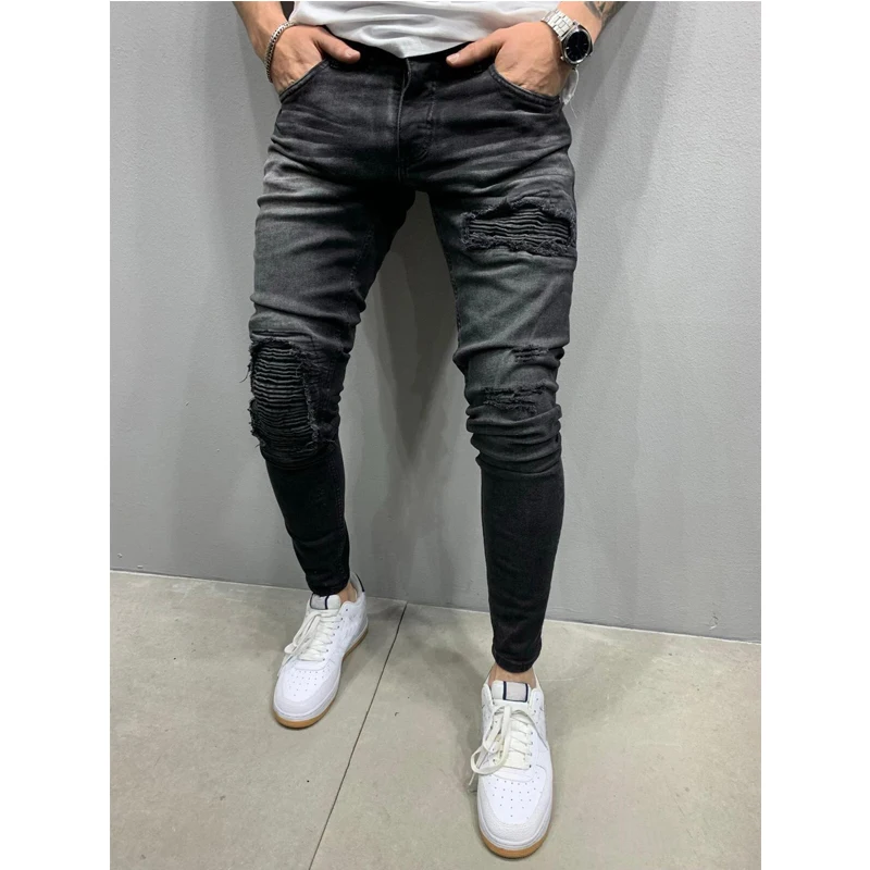 

Hip Hop Denim Pants Trousers Pantalones Skinny Ripped Jeans Men Casual Slim Fit Mens Fold Jeans Homme Brand Motor Biker HOT