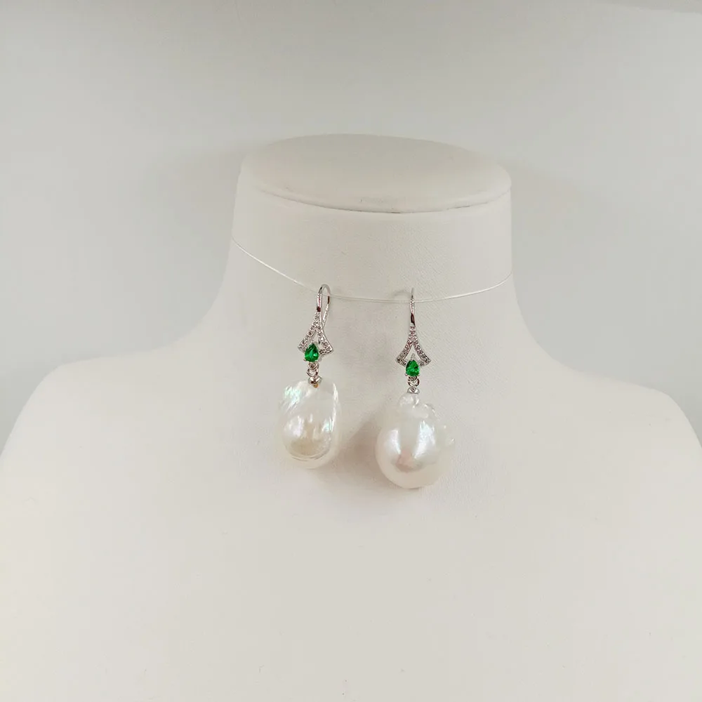 100% натуральные пресноводные жемчужные серьги-AA барочный жемчуг задняя сторона