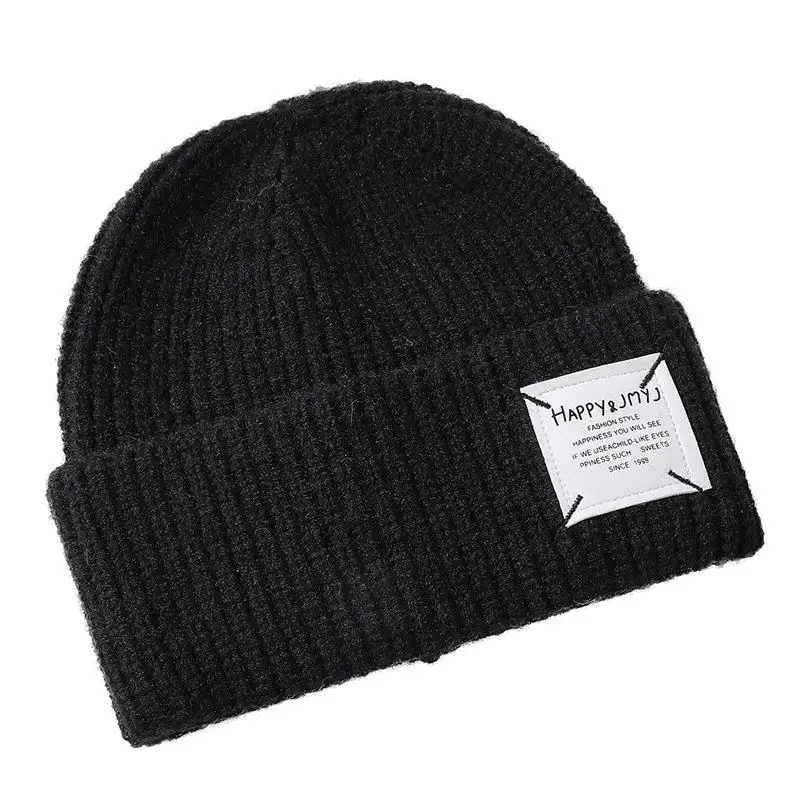 

Зимние шапочки, женские шапки, однотонные, с вышивкой, счастливая этикетка, новинка, трикотажные, женские, теплые мужские шапки для отдыха