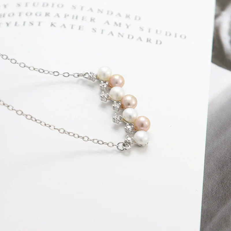 

MeiBaPJ Trendy Real Small Natural Freshwater Pearl Pendant Necklace 925 Sterling Silver Fine Jewelry for Women