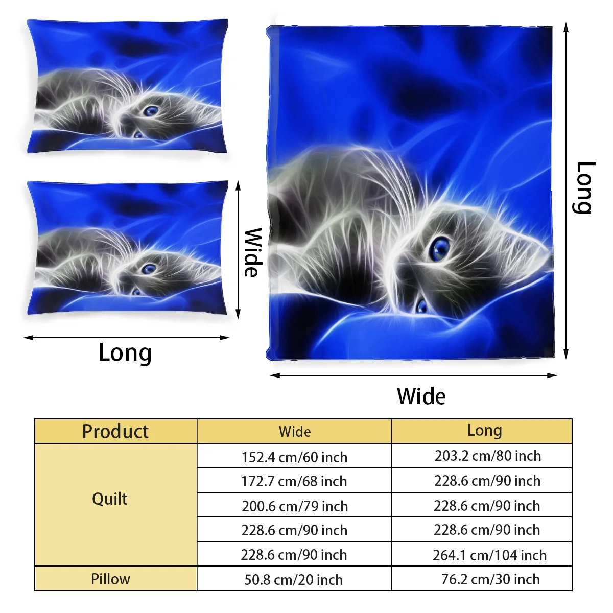 

3D Cat Graphic Printed Bedding Set Pattern Printing Polyester Quilt Cover Set 3 Pieces Quilt Cover Pillow Cover Set
