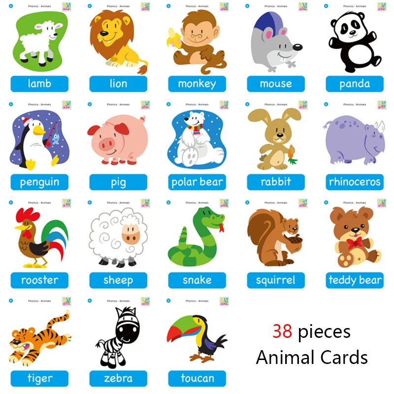 38 шт. Монтессори Детские обучающие игрушки животные английское слово карточка