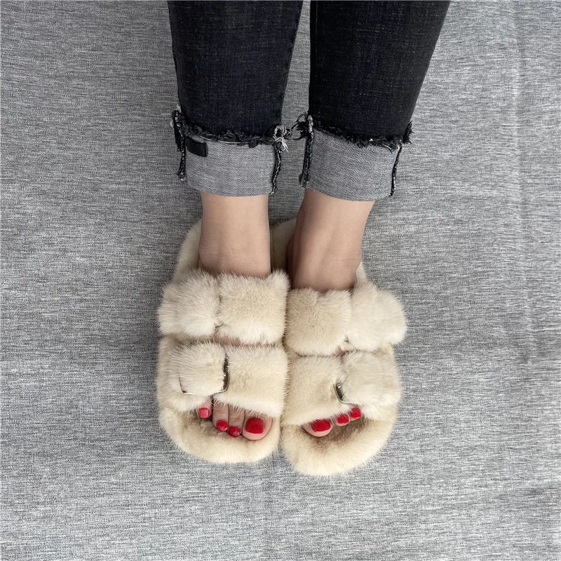 

2021 высококачественные роскошные индивидуальные новые зимние норковые тапочки 100% в том же стиле для мужчин и женщин домашние уличные тапочк...