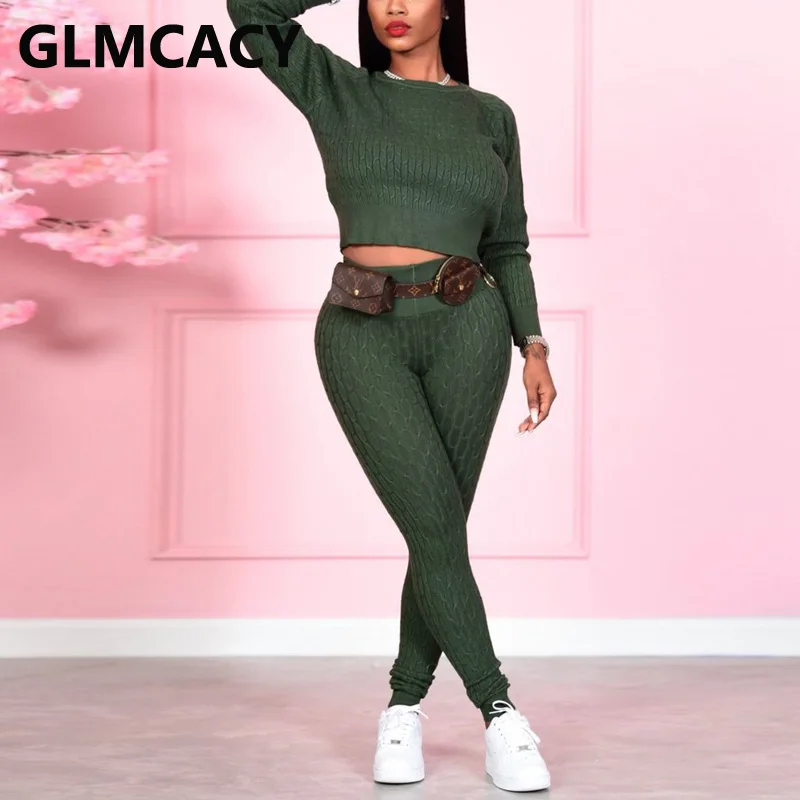 

Women Two Piece Sweater Suits Long Sleeve Sweater Top & Knitted Pants Set