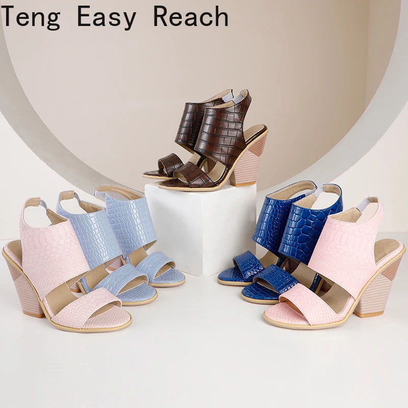 

2021 г. Летние сандалии женская обувь вечерние туфли на высоком толстом каблуке с пряжкой Модные Босоножки с открытым носком женские синие, бо...