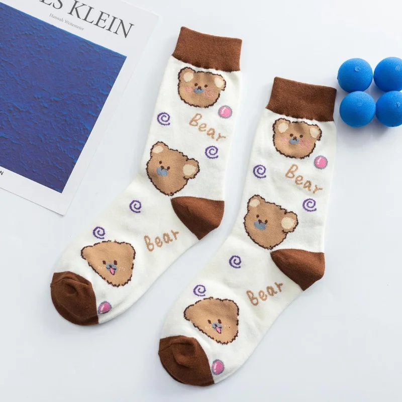 

Socks Women Bear Woman Sock Cotton Happy Colorful Standard High Sox High Quality Ladies Soft Spring Autumn Trendy Lady Skarpetki