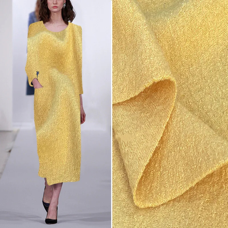 

Трикотажная ткань из чистой шерсти, желтое шерстяное пальто, женская одежда для осени и зимы, высококачественная ткань для шитья шерсти/пол...