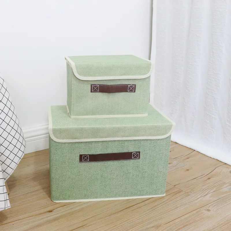 Хлопок и Лиен коробка для хранения с крышкой 2 размера одежда носки игрушки