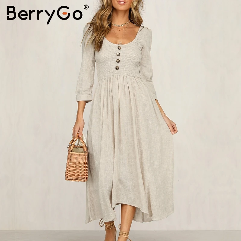 Длинные вечерние платья BerryGo однобортное хлопковое платье с рукавом три четверти