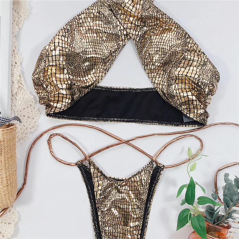 

Hlater Neck Bandage Brazilian Bikini Set Thong Swimsuit Women Two Piece Bathing Suit Push Up Swimming Suit Cross Sexy Swimwear