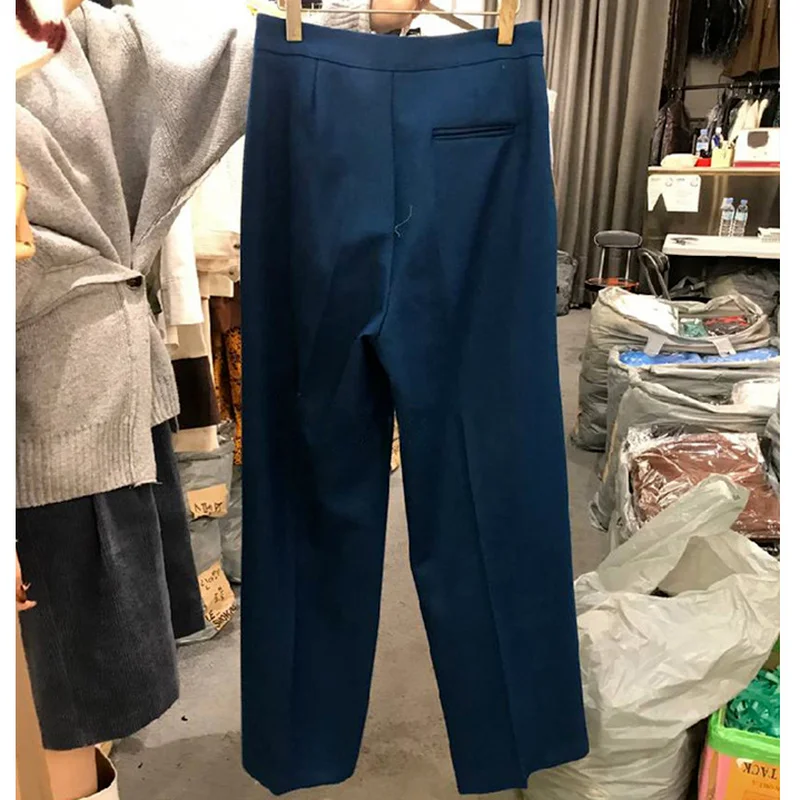 

Simple Solid Straight Casual Pants Women High Waist Loose Suit Trousers Spring Slim Office Lady All-match Pantalones Mujer 2021