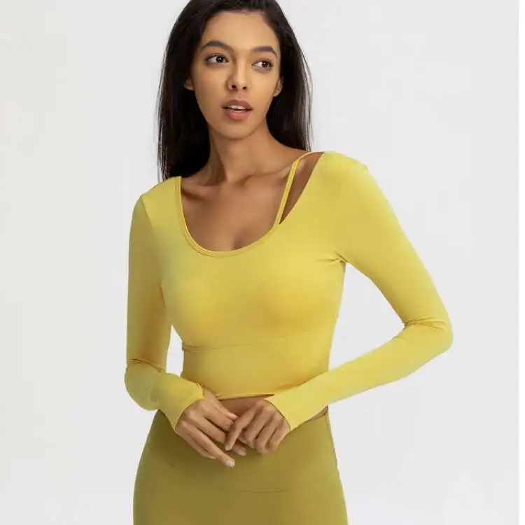 

Sports Blouse Crop Top Women Fashion Seamless Yoga Shirts Gym Elastic Workout Long Sleeve Spring Fast Dry Sportswear