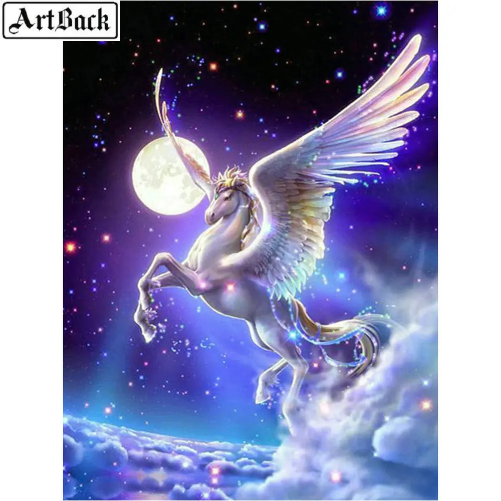 5d алмазная живопись лошади крылья луна полная квадратная/круглая картина с