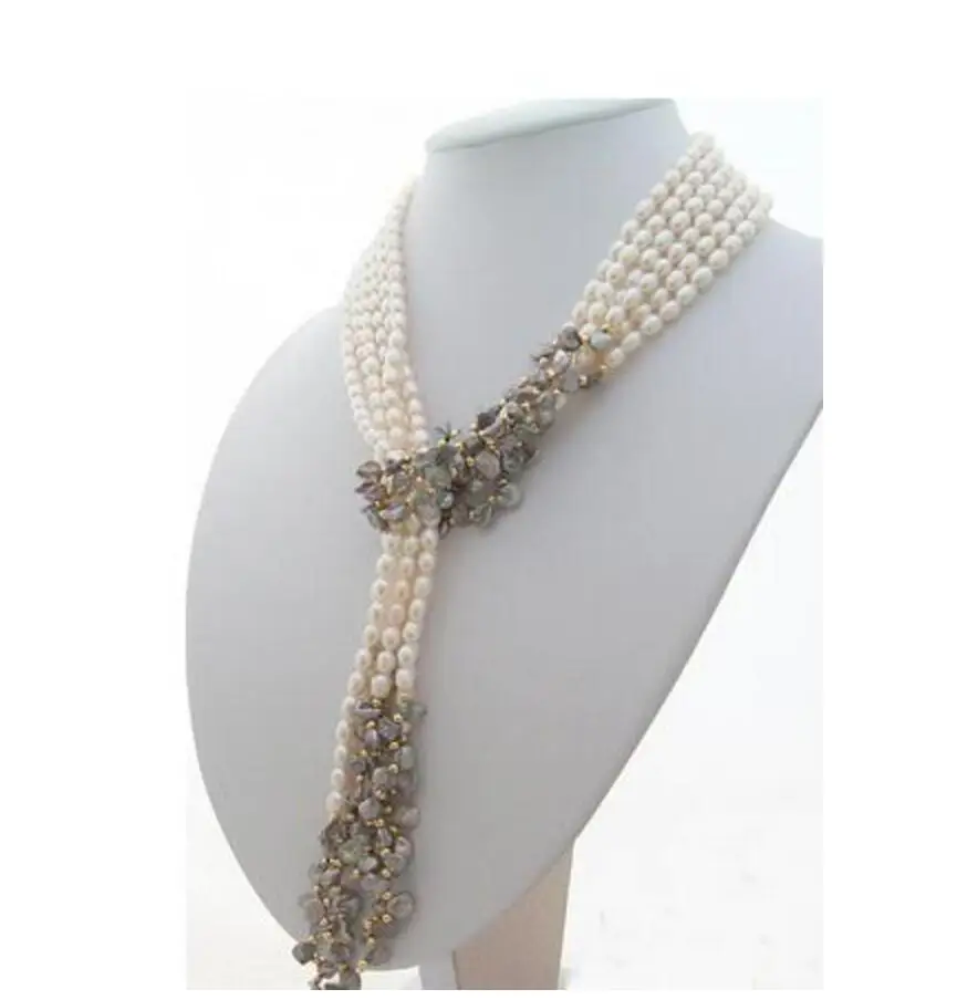 Fashion jewelry Free Shipping Wholesale price new hot sell 3Strds 49&quot White&ampGrey Keshi Pearl Necklace | Украшения и